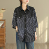 GYH 1779长袖宽松街头牛仔拼接条纹衬衫不规则上衣外套 商品缩略图2
