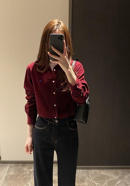 老钱风刺绣100棉灯芯绒长袖衬衫 商品图1