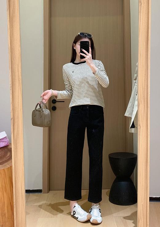 香香5号条纹T雪花肌理软糯植绒撞色长袖T恤 商品图2