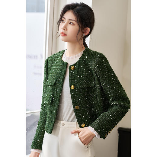 剩XL/XXL 米思阳2026春季新款轻奢小香风粗花呢短外套格纹亮丝修身上衣0061 商品图1