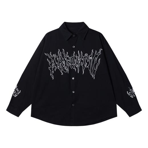 J9821SDSA男士秋冬新款痞帅男装潮牌火焰印花长袖衬衫百搭高街痞帅衬衣 商品图1