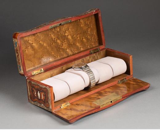 独角鹿西洋古董 19世纪末法国出品彩绘古典卷叶纹饰布勒镶嵌手表收纳盒 商品图1