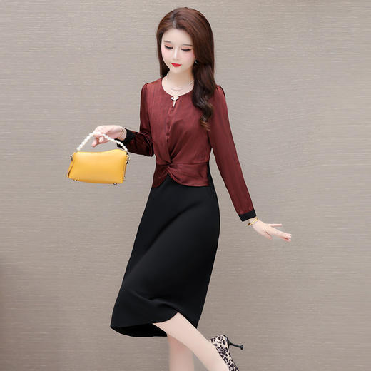 QYM F182-Y妈妈装假两件连衣裙气质优雅中长款裙 商品图2