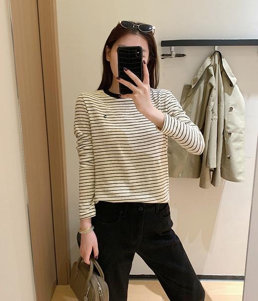 香香5号条纹T雪花肌理软糯植绒撞色长袖T恤 商品图4