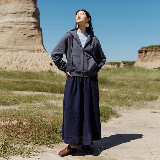 绽放578朵/毛圈棉连帽开襟落肩长袖卫衣女慵懒简约新款休闲外套 商品图3