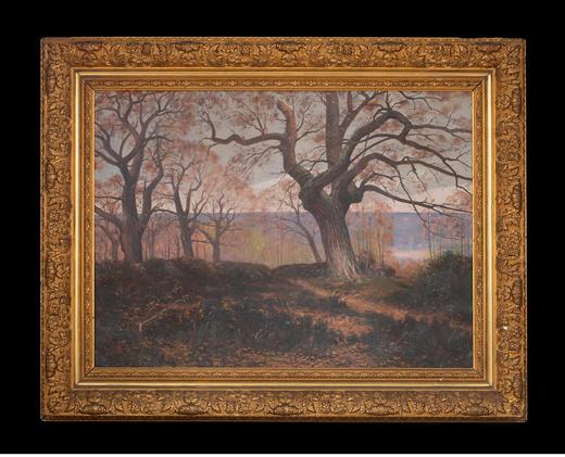 独角鹿西洋古董 19世纪末法国艺术家CH CORBET签名创作自然风光主题布面油画作品一对 商品图1