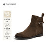 natursun复古弹力靴女棕色短筒靴显瘦百搭瘦瘦靴袜靴N25573512 商品缩略图0