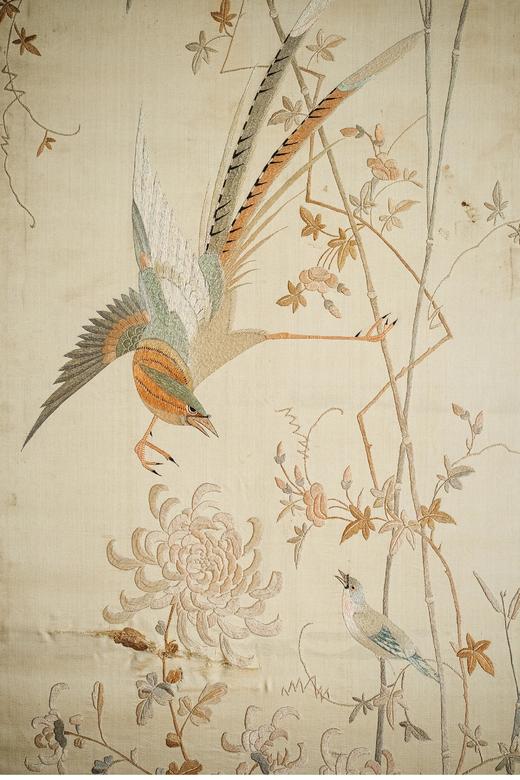 独角鹿西洋古董 20世纪初中国出品「锦上添花」传统东方花鸟主题粤绣挂屏四联幅 商品图5