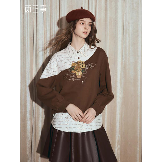 两三事梵高文艺叙梦衣札2025秋季新款时尚拼布印花刺绣卫衣女宽松 商品图0