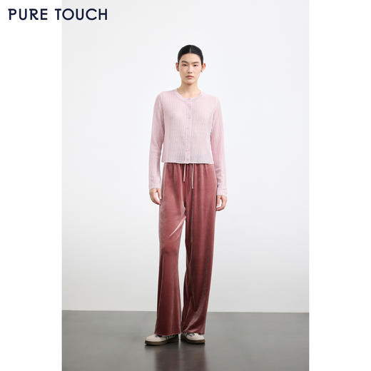 PURE TOUCH女装25秋冬新款圆领桑蚕丝混纺针织开衫竖条纹外搭开衫 商品图1