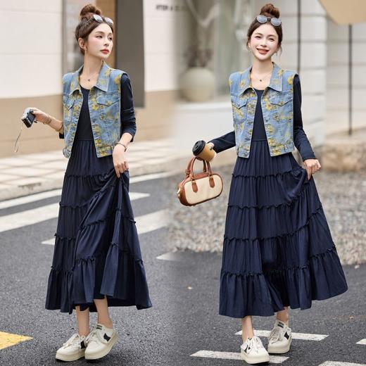 秋季新款女装韩版休闲牛仔马甲连衣裙两件套LXY2556 商品图3