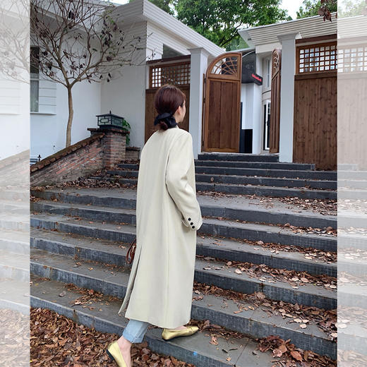 西遇长款风衣外套女秋季新款韩系翻领单排扣杏色宽松大衣SS051490 商品图4
