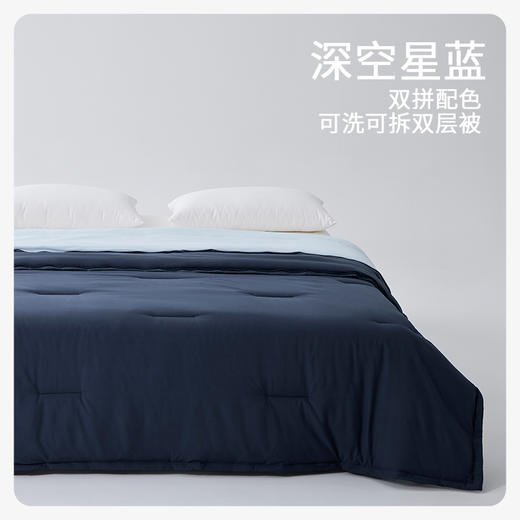 【优选家纺 | 双层水洗四季被】儿童级A类面料标准，细腻亲肤，蓬松柔软，透湿透气，无需被套，全新裸肤体验。双层设置轻松换洗，抗菌防螨，耐用好洗，方便维护~ 商品图2