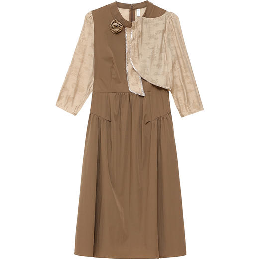 QYM X303-Y时尚长袖连衣裙收腰拼色高腰百褶裙 商品图4