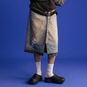 GOODBAI GOODEES 撞色拼接开衩不规则半裙