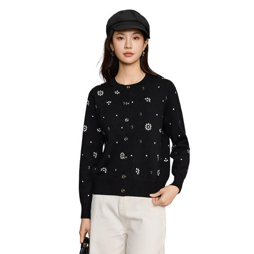 「自」全新升级【铂金会员330/天猫449/差价119】(00532)洛诗琳法式小香风羊毛混纺开衫2025秋季双面提花长袖针织开 商品图4