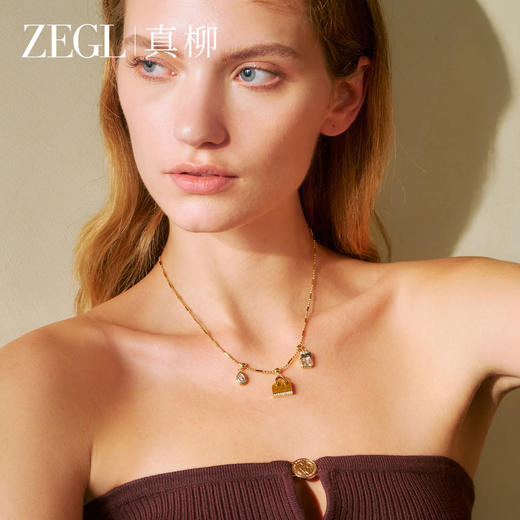 ZEGL设计师系列虎眼石项链美拉德风包包锁骨链高级感轻奢小众颈链 商品图0