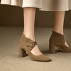 【预售5天】法式羊琼皮镂空性感短靴女春秋新款圆头粗跟高帮单鞋高跟气质踝靴MNLS&D2551 商品缩略图4