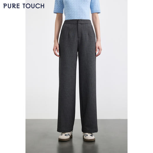 PURE TOUCH女装 25秋冬新款高腰直筒休闲裤百搭简约灰色廓形长裤 商品图0