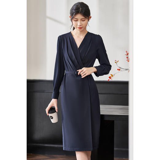 米思阳2026春季新款气质高级感收腰连衣裙v领褶皱修身一步裙0517 商品图8