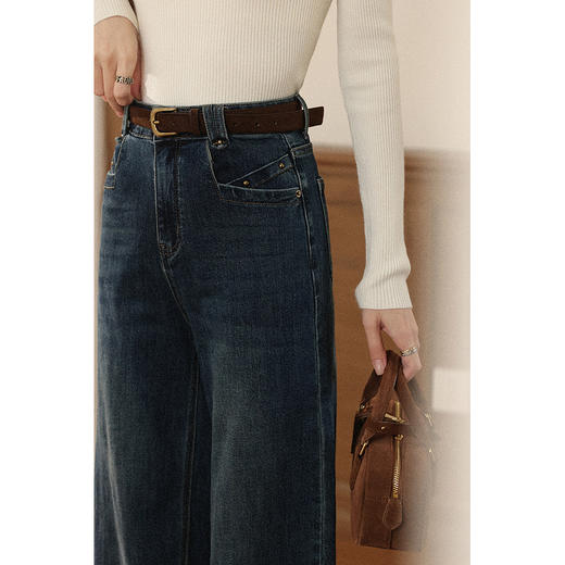 鹿向南「秋月假日」蓝色直筒阔腿牛仔裤秋季新款通勤显瘦长裤女士 商品图3