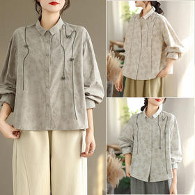 GYH 1783宽松休闲文艺刺绣碎花大码长袖衬衫