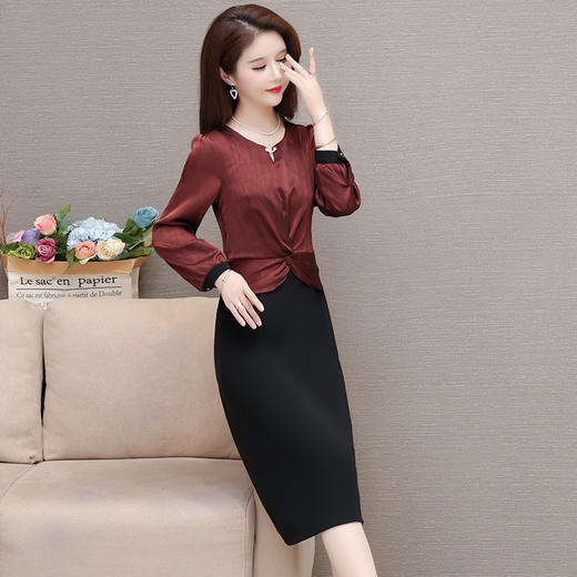 QYM F182-Y妈妈装假两件连衣裙气质优雅中长款裙 商品图1