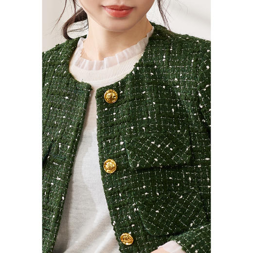 剩XL/XXL 米思阳2026春季新款轻奢小香风粗花呢短外套格纹亮丝修身上衣0061 商品图3