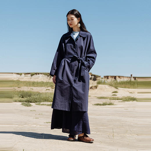 绽放550朵/经典复古宽松翻领连袖松弛感单排扣长款风衣女秋冬新款 商品图1