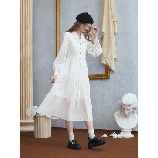 两三事梵高文艺 磨坊舞会 2025秋季新款字母刺绣绑带衬衫裙连衣裙 商品图1