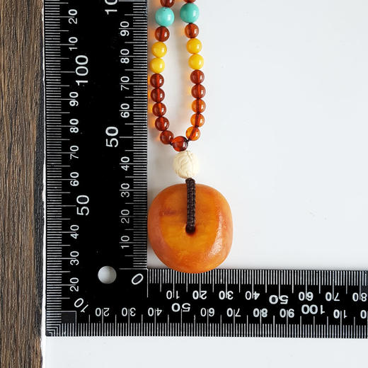 【天然正品】天然满蜜鸡油黄老蜡平安扣配琥珀珠串吊坠项链300825NJS31 现售价：2380 商品图3