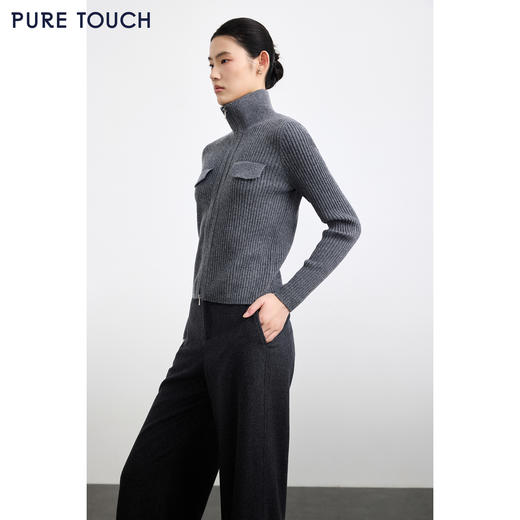 PURE TOUCH女装 25秋冬新款羊毛混纺针织开衫高领拉链毛针织外套 商品图3