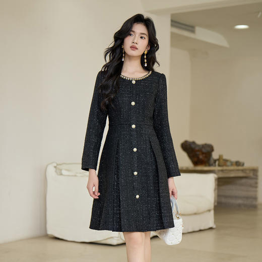 奢姿大码女装2025秋季减龄钻饰小香风连衣裙胖妹妹粗花时尚裙子 商品图2