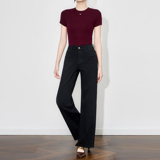 「高货wl」全新升级【铂金会员257/天猫339/差价82】(43605)洛诗琳极简随性字母刺绣牛仔裤2025秋季气质高腰直筒裤女 商品图0