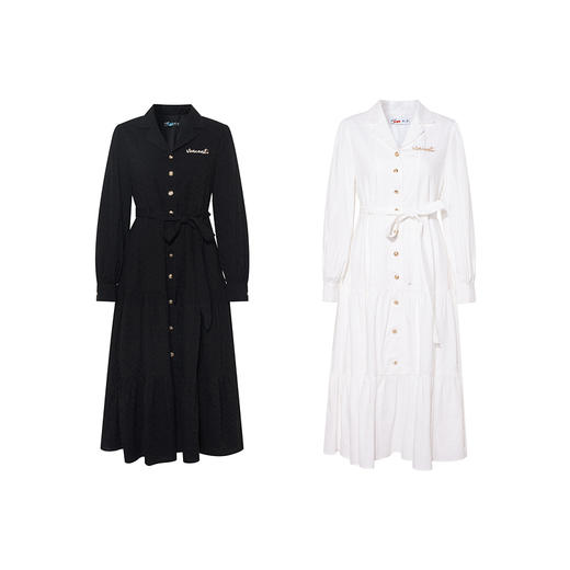 两三事梵高文艺 磨坊舞会 2025秋季新款字母刺绣绑带衬衫裙连衣裙 商品图4