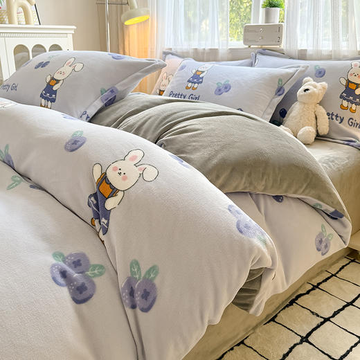 自然醒卡通A类小清新印花牛奶绒被套单件单独被罩加厚珊瑚绒冬QJ 商品图10
