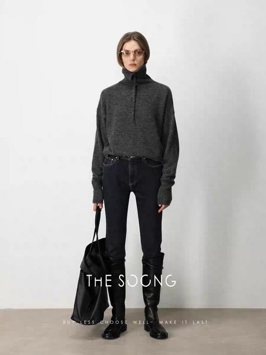 THESOONG|"闪瘦裤"加厚加绒中高腰铅笔弹力牛仔裤女HBKZ5947 商品图2