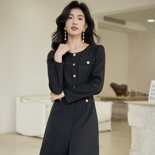 奢姿大码女装2025秋季减龄纽扣装饰拼接连衣裙胖妹妹千金风裙子9953870297 商品图4