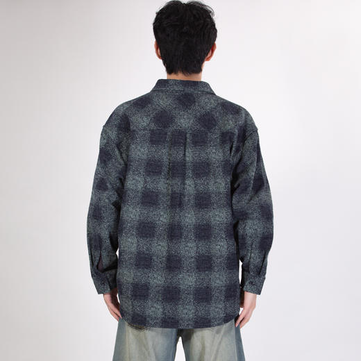 DRONKOO 2025 翻领左贴袋织唛撞色大格纹微阔中厚衬衣外套 商品图4