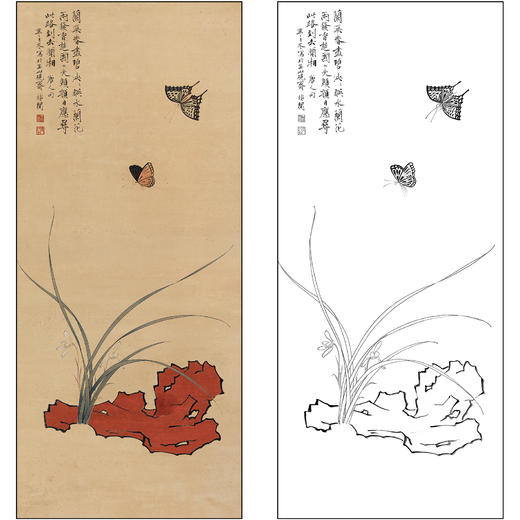 于非闇花鸟工笔画白描底稿《水仙彩蝶》临摹勾线高清打印稿FA21 商品图0