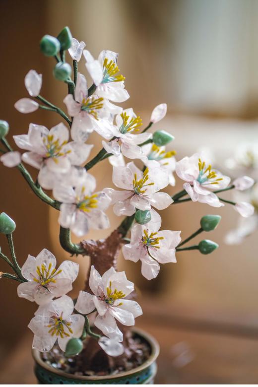 【已售】独角鹿西洋古董 20世纪中国创汇时期出品传统花卉纹景泰蓝盆装饰「粉桃花开」珍宝像生盆景 商品图4