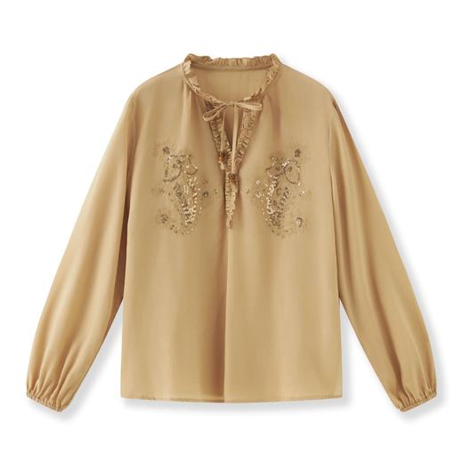 「高货wl」全新升级【铂金会员293/天猫389/差价96】(20420)洛诗琳法式重工亮片刺绣木耳边衬衫2025秋季百搭V领衬衫 商品图4