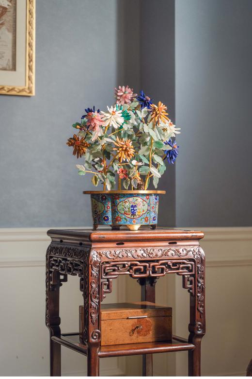 独角鹿西洋古董 21世纪中国出品博古花卉纹景泰蓝盆装饰「彩菊齐绽」珍宝像生盆景 商品图0