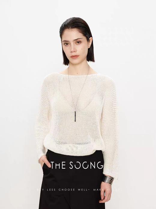 THESOONG"无拘本色"亚麻高捻舒适挺阔感混纱针织镂空上衣HWMY6602 商品图1