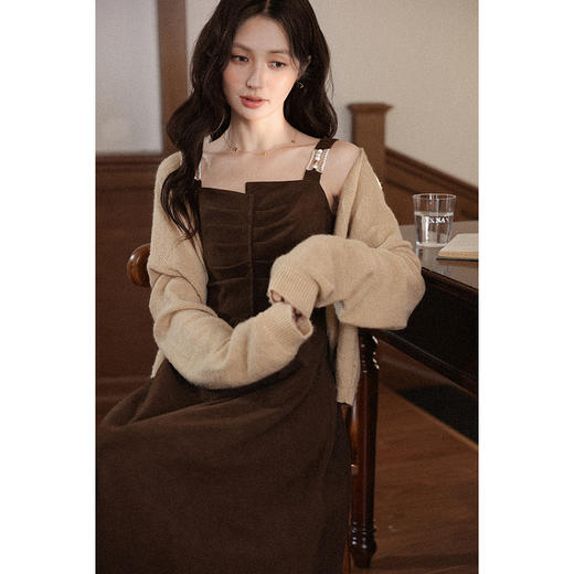 鹿向南「杜塞画廊」棕色无袖吊带连衣裙女秋新款显瘦气质A字长裙 商品图3