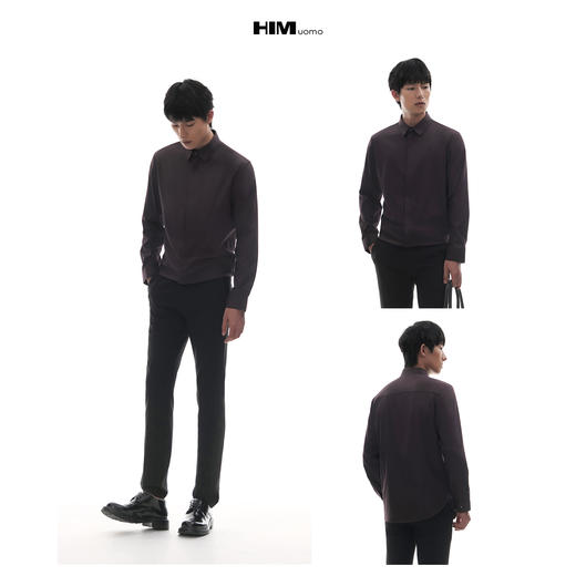 HIM漢崇  定制金属蘑菇扣修身长袖衬衫男亲肤柔软商务衬衣2025秋季 商品图3