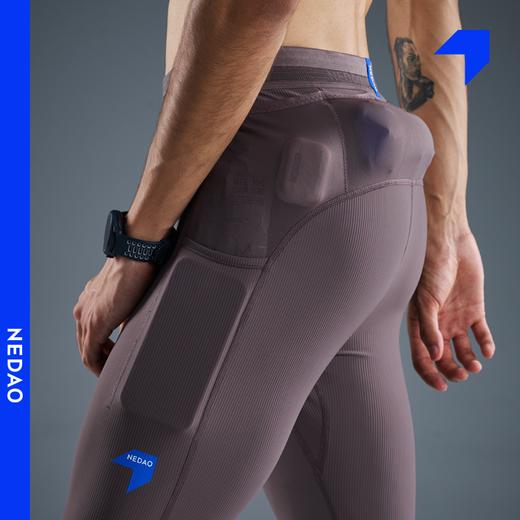 内道条纹收纳紧身长裤男士腰包弹力马拉松跑步运动长裤 商品图0