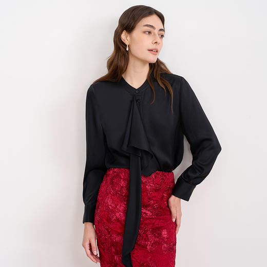 EITIE爱特爱春季新款时尚通勤职业百搭显瘦飘带上衣衬衫7709402 商品图8