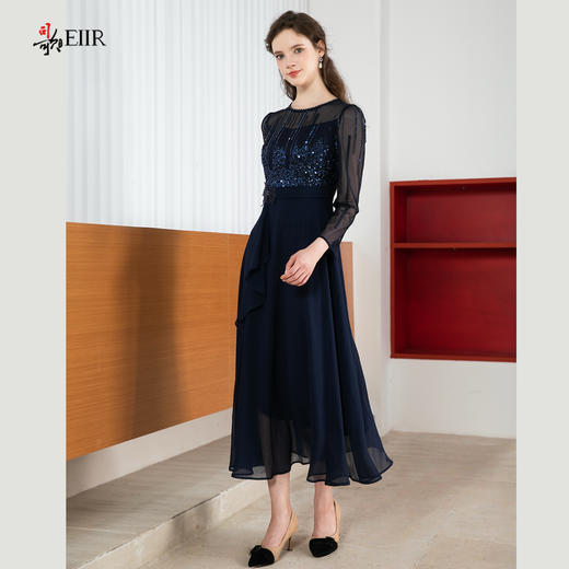 司歌修身亮片蕾丝连衣裙长袖修身A901211X 商品图4