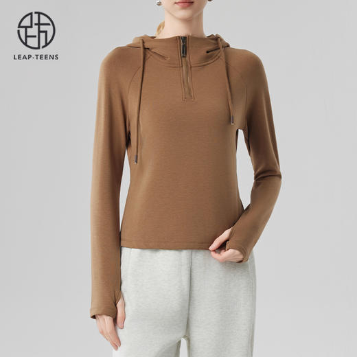 跃牌【砂洗空气层系列】女砂洗半拉链帽衫W11M1 商品图1